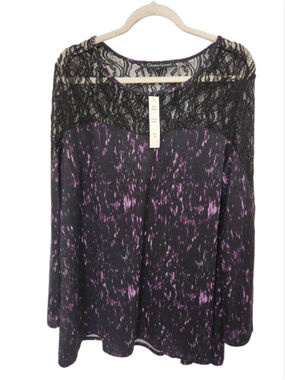 Christine Gerard Long Sleeve Shirt Black Purple with Lace shoulders